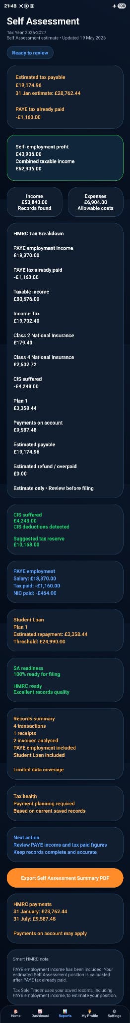 Tax Sole Trader app screenshot